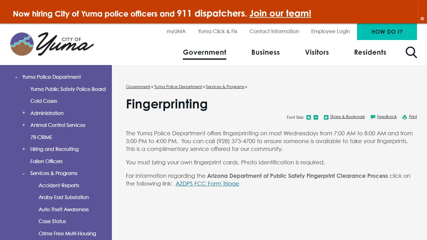 Fingerprinting | City Of Yuma, AZ